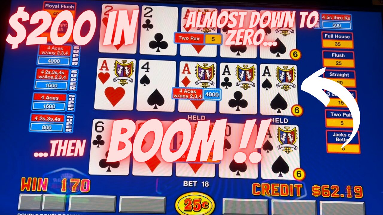 BOOM !!! Super triple play Video Poker comes through with the 4 oak !!