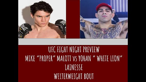 MIKE “PROPER” MALOTT VS YOHAN “WHITE LION” LAINESSE UFC FIGHT NIGHT PREVIEW. WHO WINS????