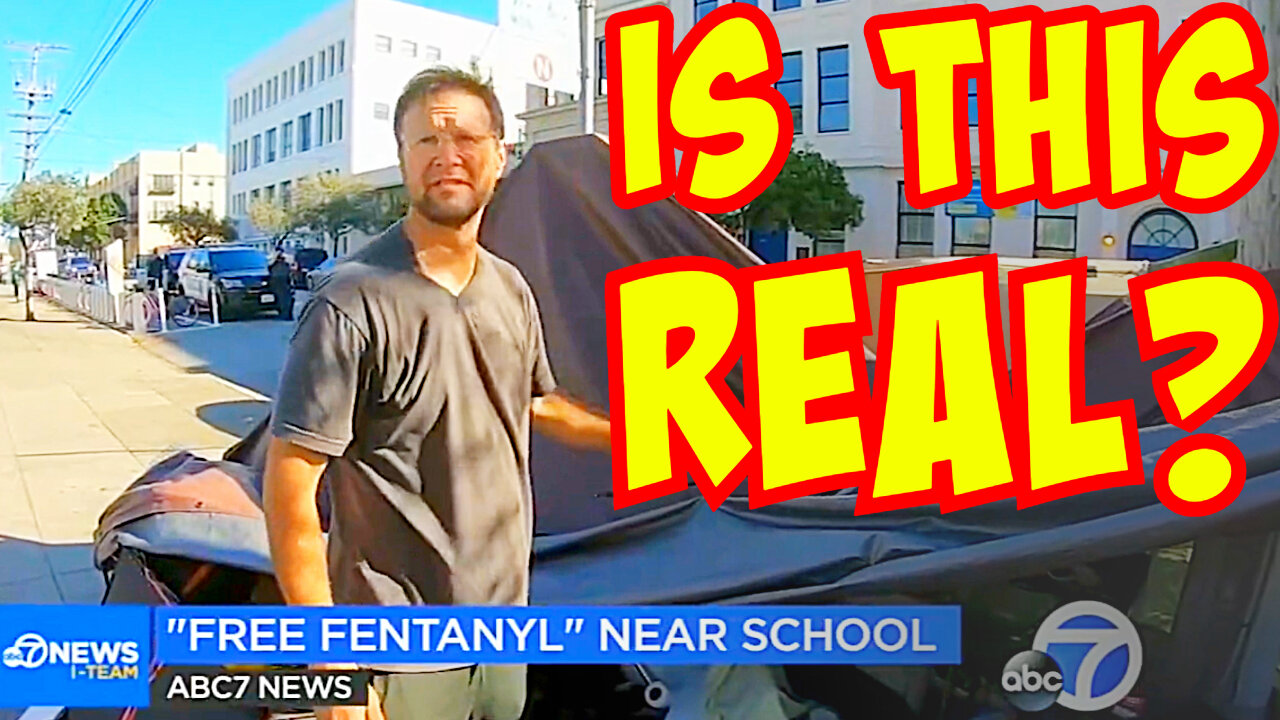 Homeless PEDO holds 'free f*ntanyl' sign outside San Fran school!