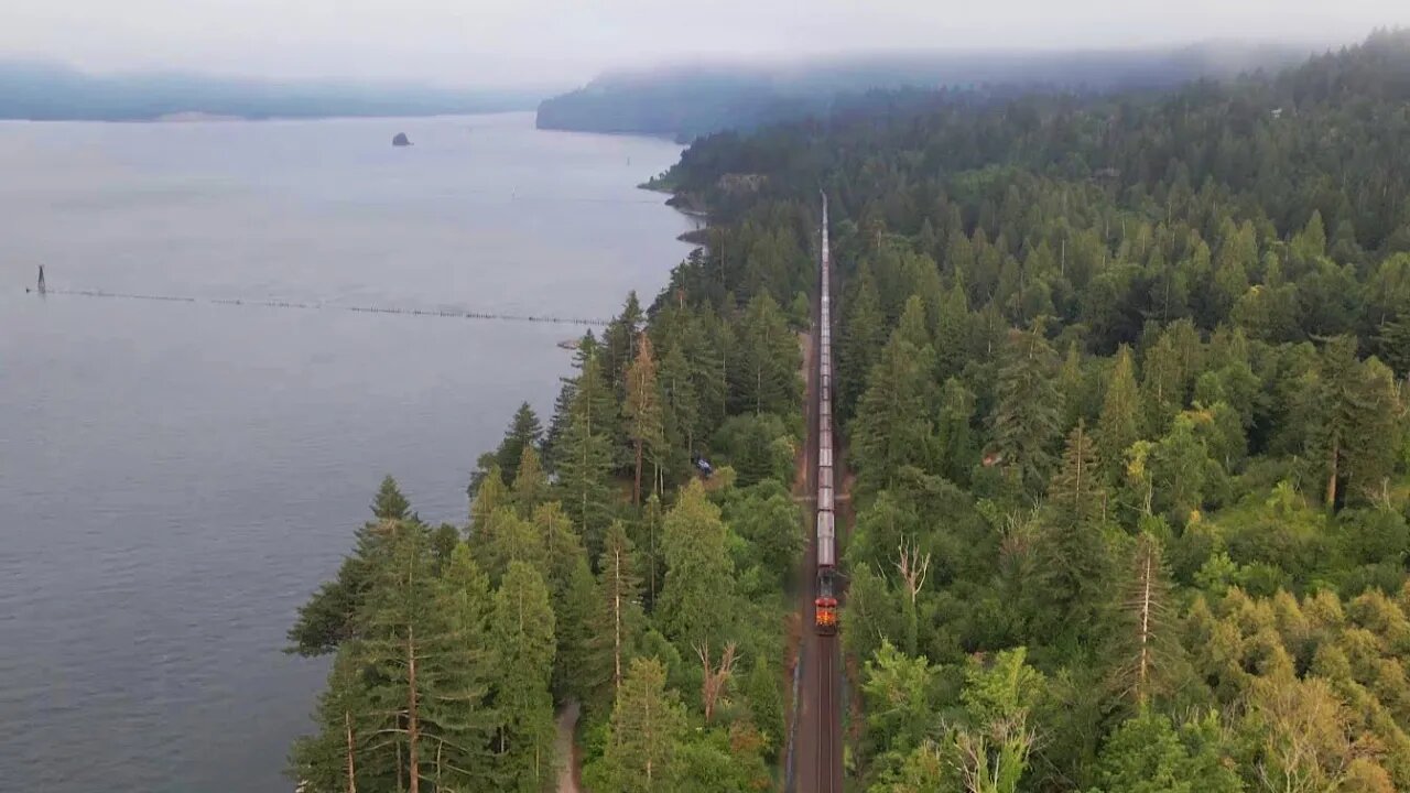 Freight Train Rolling Through The Gorge In The Morning