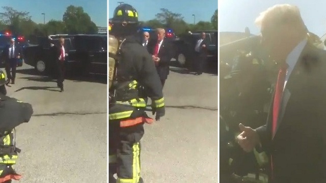 Trump stops motorcade to personally thank firefighters in sweltering NY heat