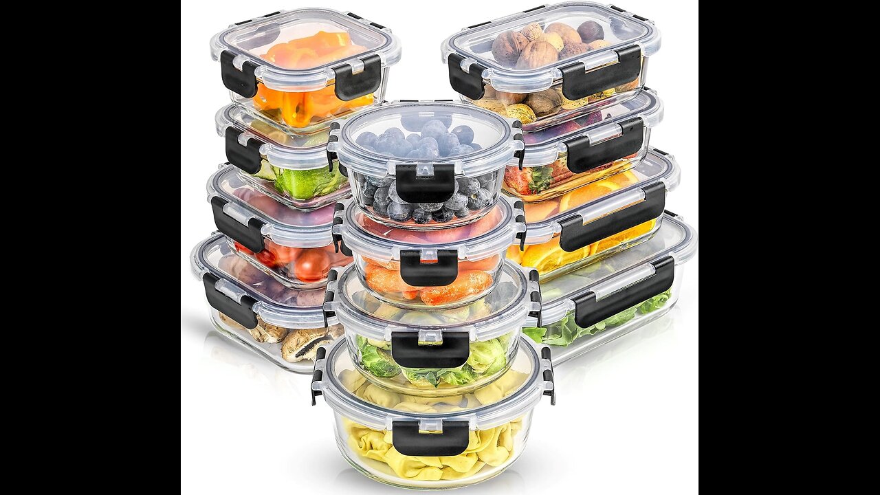 JoyJolt JoyFul 24pc(12 Airtight, Freezer Safe Food Storage Containers and 12 Lids), Description Link