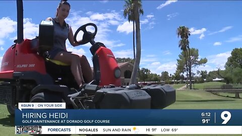 Heidi Alagha tries her hand at golf maintenance at Dorado Golf Course