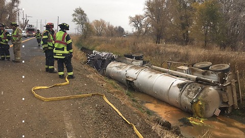 Tanker filled with oil overturns near Brighton