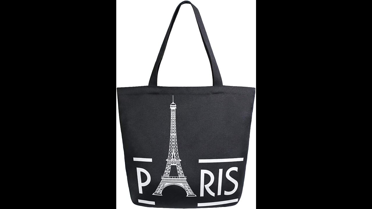 Paris Eiffel Tower Music Notes Floral Print Canvas Tote Shoulder Bag Handbag