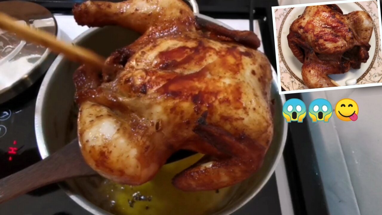 He cooks marinated whole chicken for the first time and it's delicious 😋