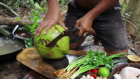 Cooking Coconut Chicken Leg Recipe eating so Yummy - Use Coconut water Cook Chicken Meat in Fry 39 1