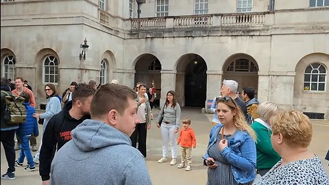 Tourist looks stunned as the the kings guard shouted make way behind her #horseguardsparade