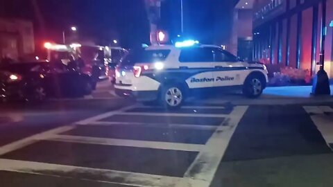 Boston fire and police respond to a hit and run at Columbia Road and Quincy Street