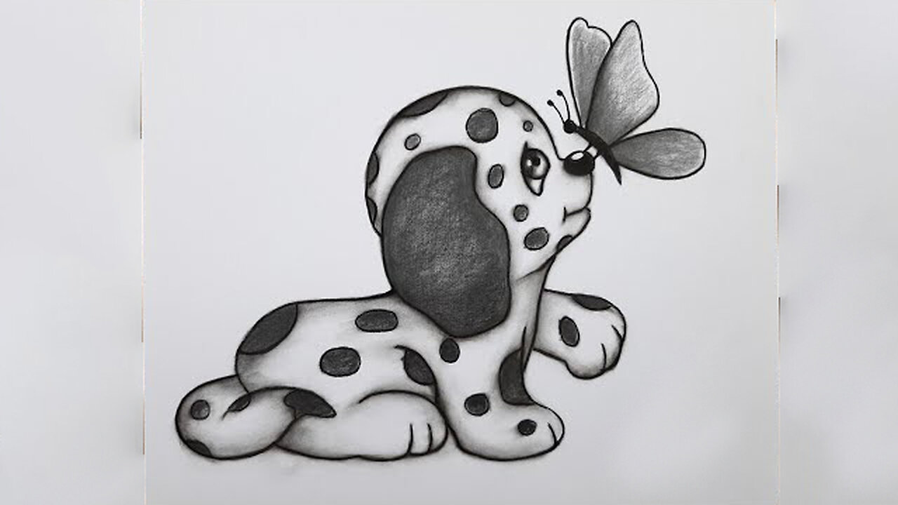 Cute Drawing / Sketching | Puppy+Butterfly Love