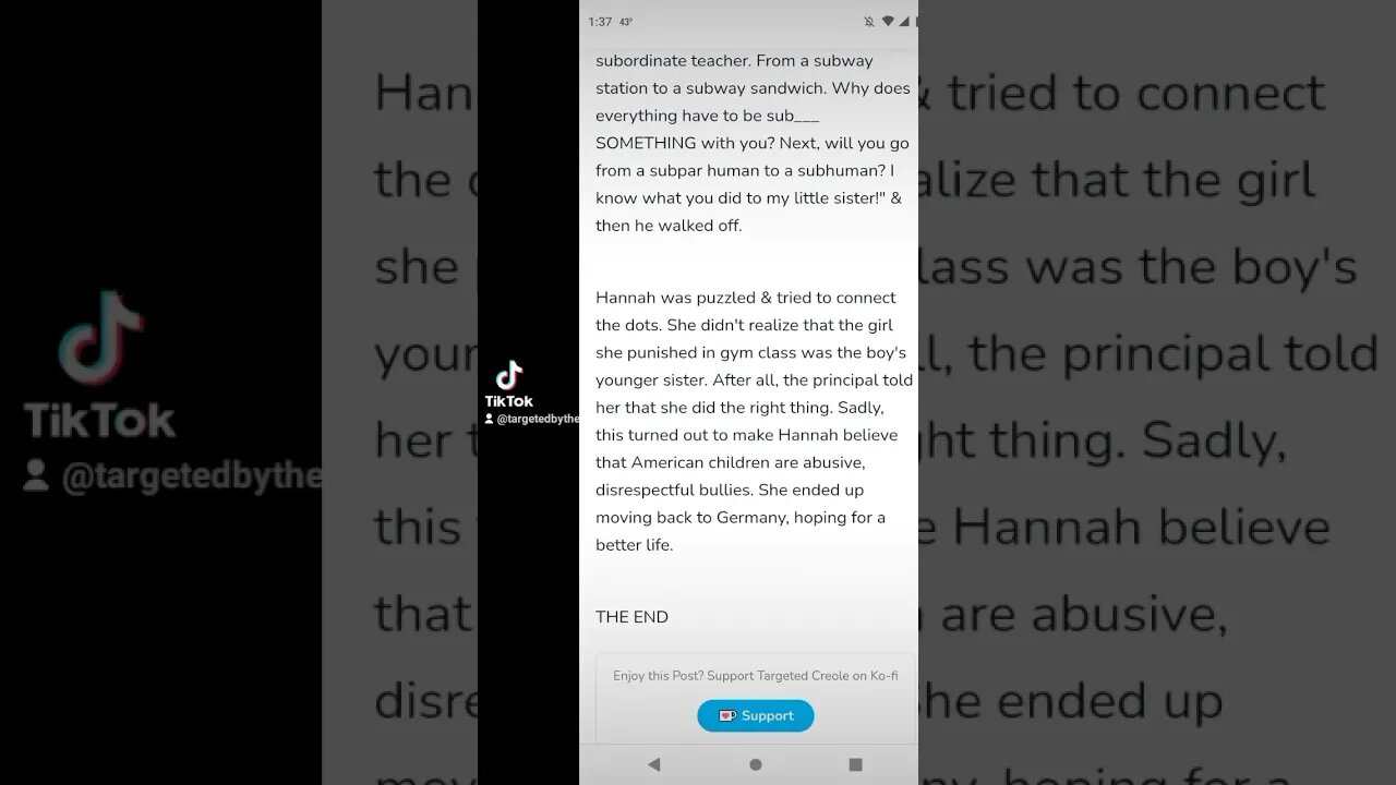 03/07/2023. I don't think I did that great of a job with this short story. "A Sub For A Sub"