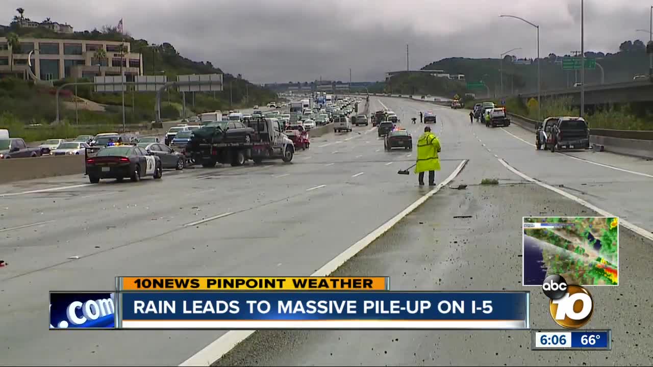 Rain leads to massive pile-up on Interstate 5