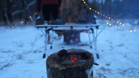 Winter Solo Camping in a Hot Tent alone the river ASMR