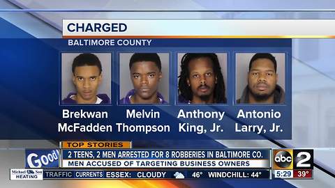 Suspects charged in string of Baltimore County robberies