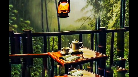 ASMR : Cozy poarch reading | Rainfall and thunder sound