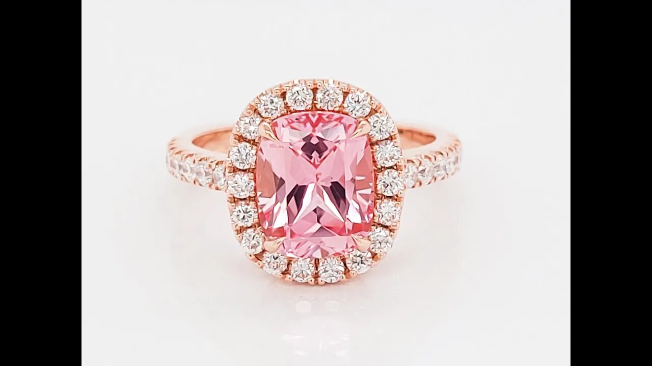 Custom 14k rose gold ring with 10x8mm Chatham champagne sapphire center and lab-grown diamonds