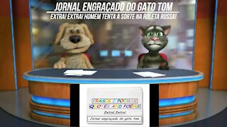 Jornal engraçado do gato tom: Homem tenta a sorte na roleta russa! [Frases e Poemas]