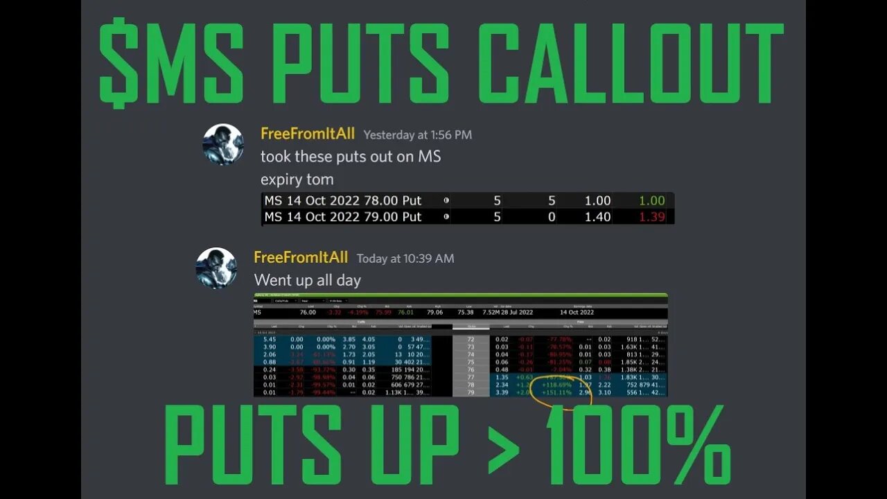 $MS MORGAN STANLEY DISCORD CALLOUT UP 118 TO 151% TODAY WILD 2 DAYS, TERRIBLE FOR INVESTING