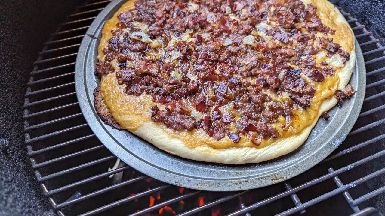 Beer Cheese Pizza Cooked Over Charcoal