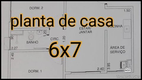 planta de casa com 2 quartos/6x7,20