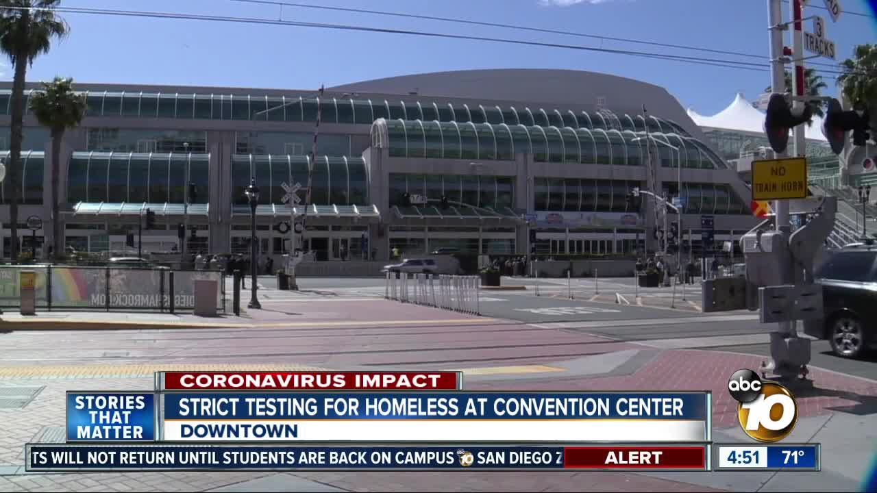 Strict testing for homeless at convention center