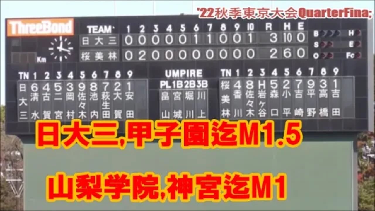 山学Final,日大三Best4!【2022秋季大会速報/関東東京】