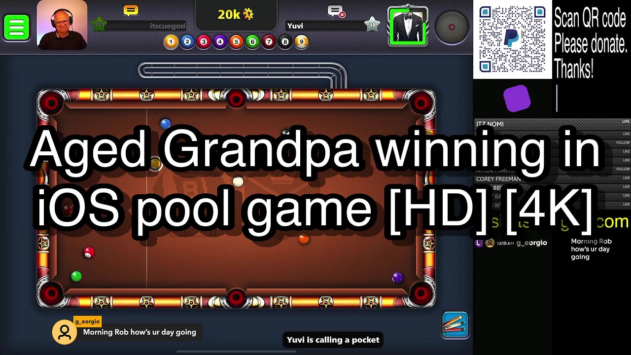 Aged Grandpa winning in iOS pool game [HD] [4K] 🎱🎱🎱 8 Ball Pool 🎱🎱🎱
