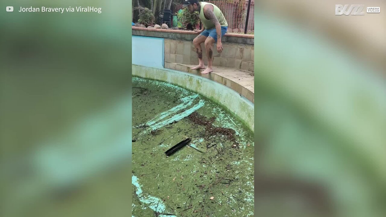 Senhor dá queda impressionante em piscina por limpar