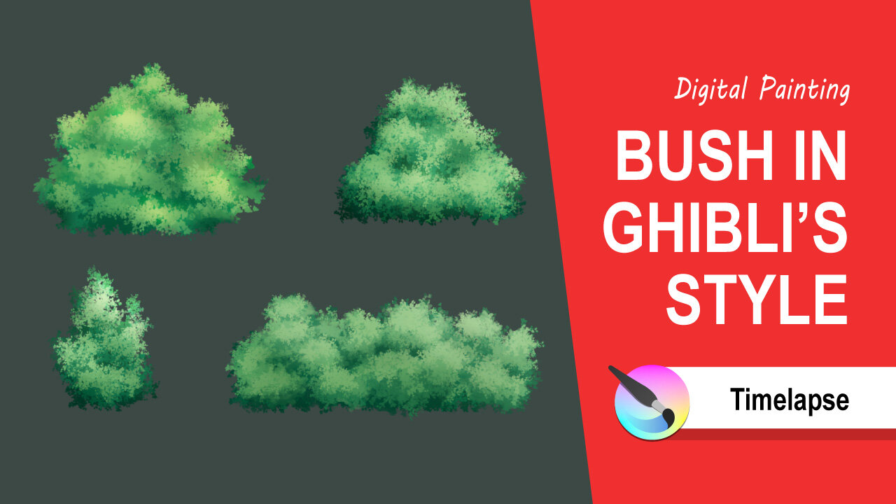 Digital Painting Bush in Ghibli Style for Game Project on Krita