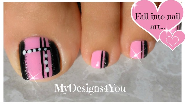 Quick Toenail Design | Pink and Black Pedicure