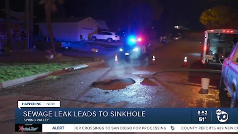 Sewage leak leads to sinkhole