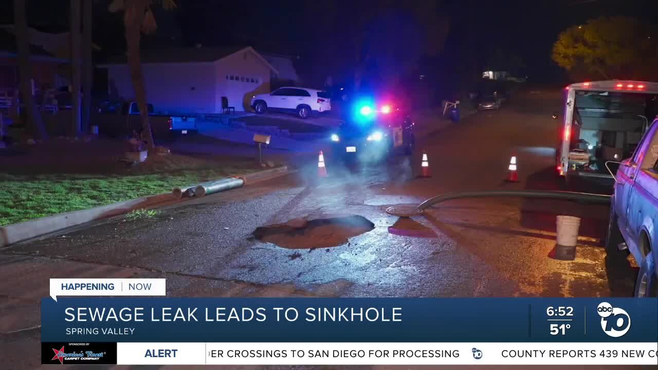 Sewage leak leads to sinkhole