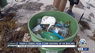 Trash and debris from Hurricane Dorian washing up on local beaches