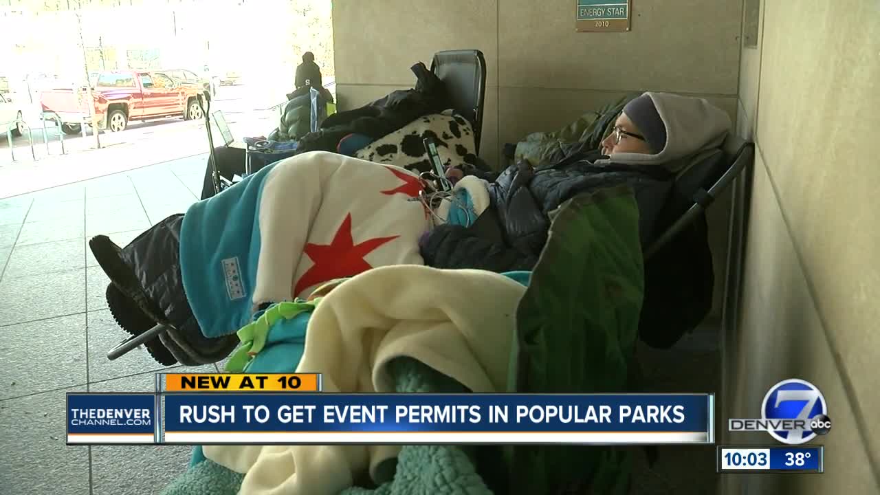 People wait in line in near-freezing temps to get married at a Denver park