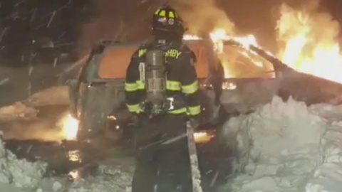 How can navigating snow banks cause a car fire?