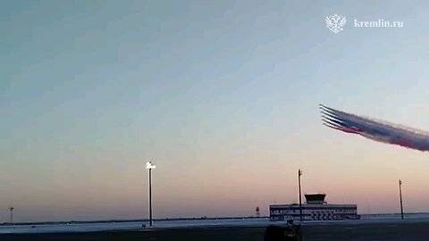 Russian President Vladimir Putin was welcomed in Astana yesterday by Kazakh Air Force Sukhoi Su-25s