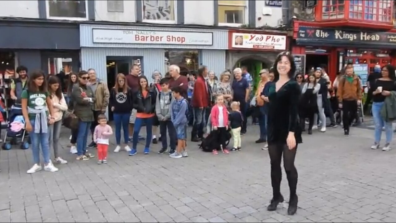 Shop Street Galway, Ireland - Young Lady Irish Dancing