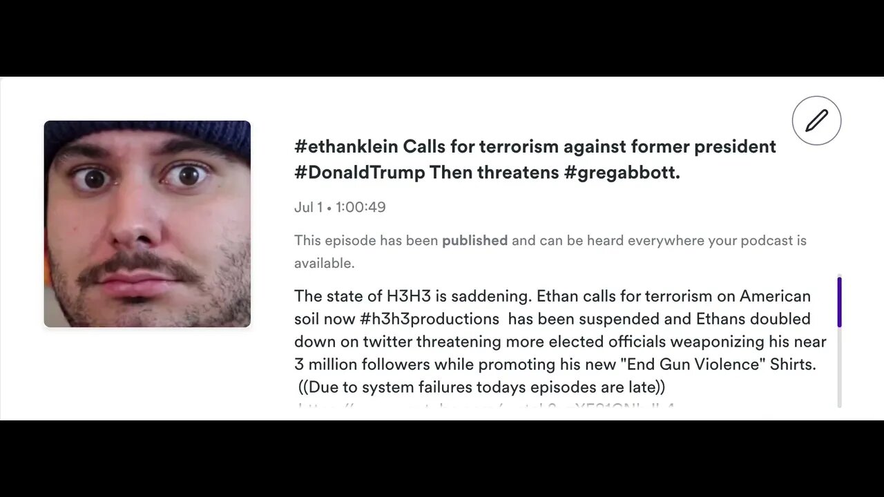 @h3h3Productions Calls for terrorism against former president Donald Trump Then threatens TX Gov