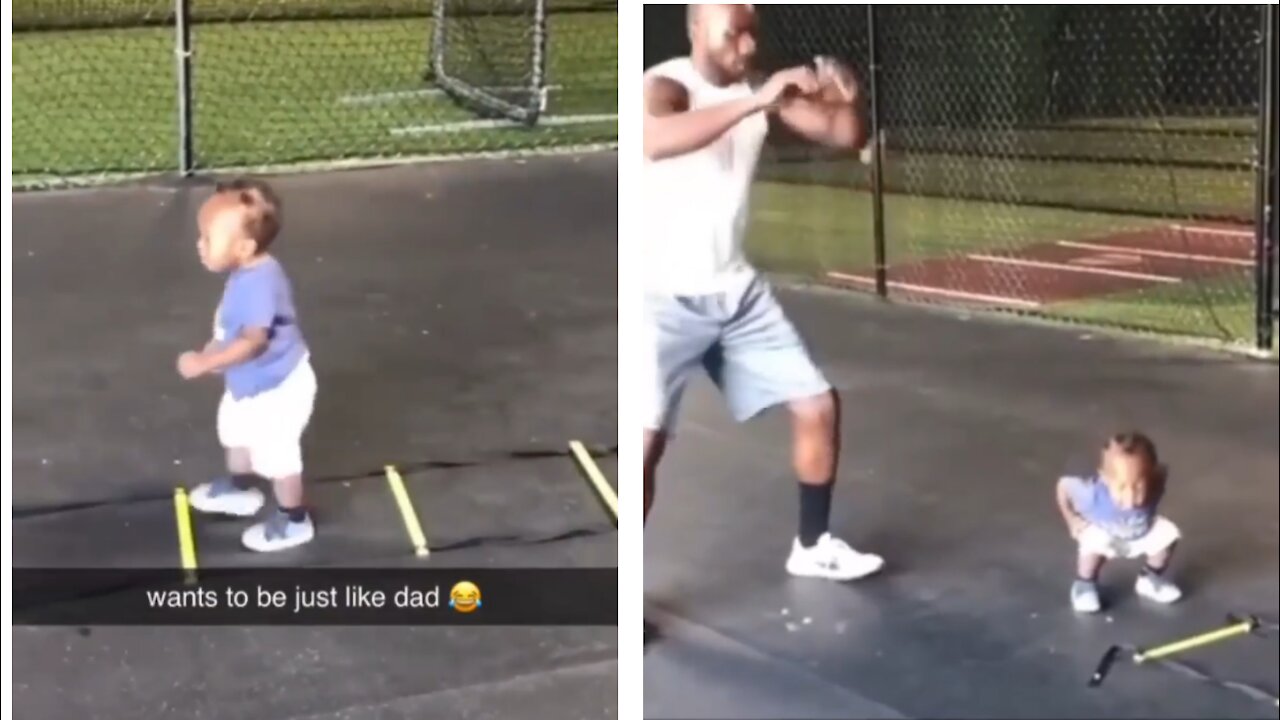 Little toddler exercise with daddy!! Funny to watch