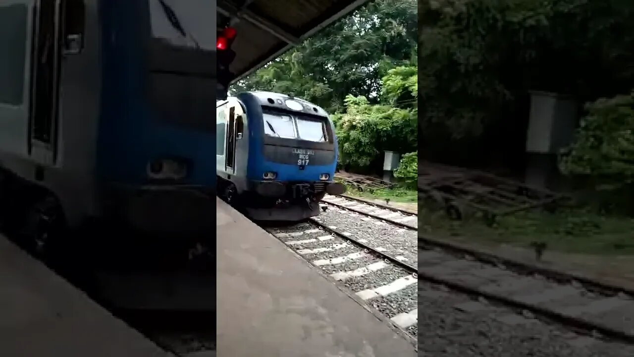 Trian approaching at the railway station.