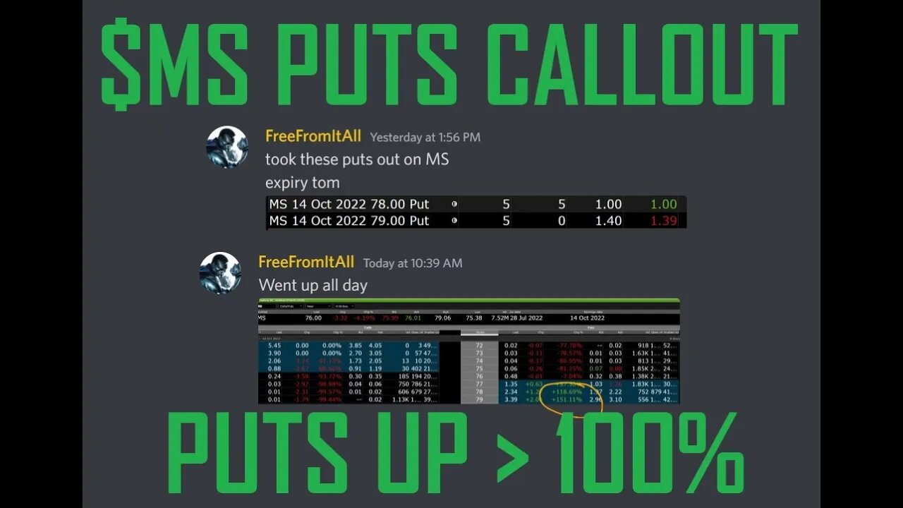 $MS MORGAN STANLEY DISCORD CALLOUT UP 118 TO 151% TODAY
