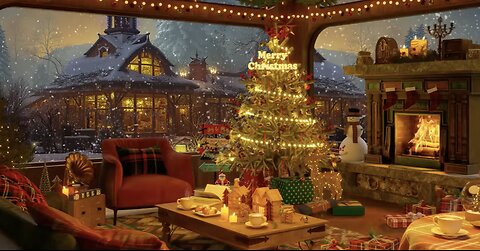Smooth Christmas Jazz Music with Snowing & Fireplace to Relax 🎄🎅 Christmas 2025 at Cozy Coffee Shop