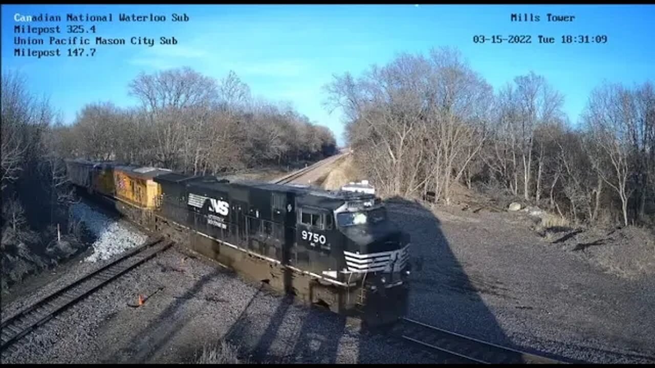 SB UP Ethanol with NS 9750 Leading at Mills Tower on March 15, 2022 #Steel Highway#