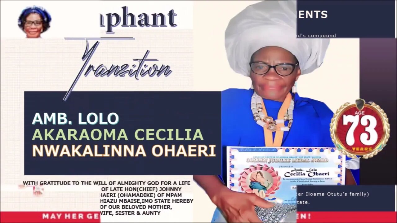 Condolence Message || Brother Ohadele's Mother Burial | AMB. LOLO AKARAOMA CECILIA NWAKALINNA OHAERI