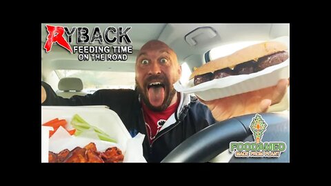 Ryback Feeding Time On the Road: FoodaMed Po Boy Sandwich with Cauliflower Buffalo Wings Mukbang