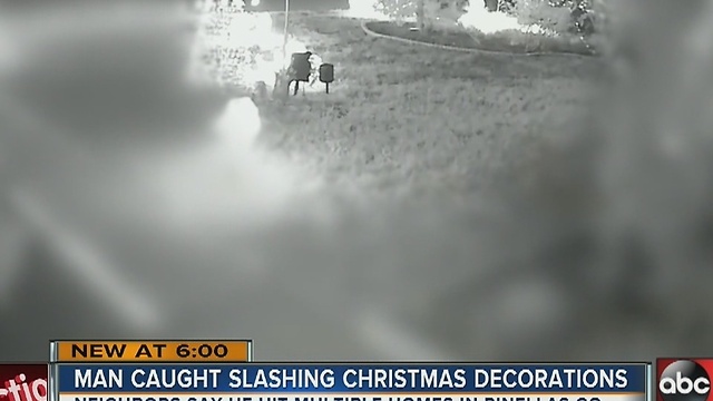 Christmas Grinch caught on camera slashing holiday inflatables