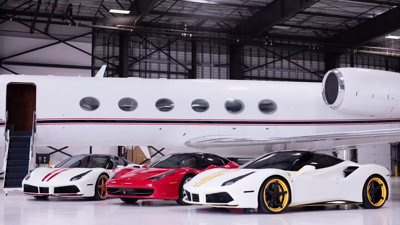 Three Ferraris, two models and a private jet!