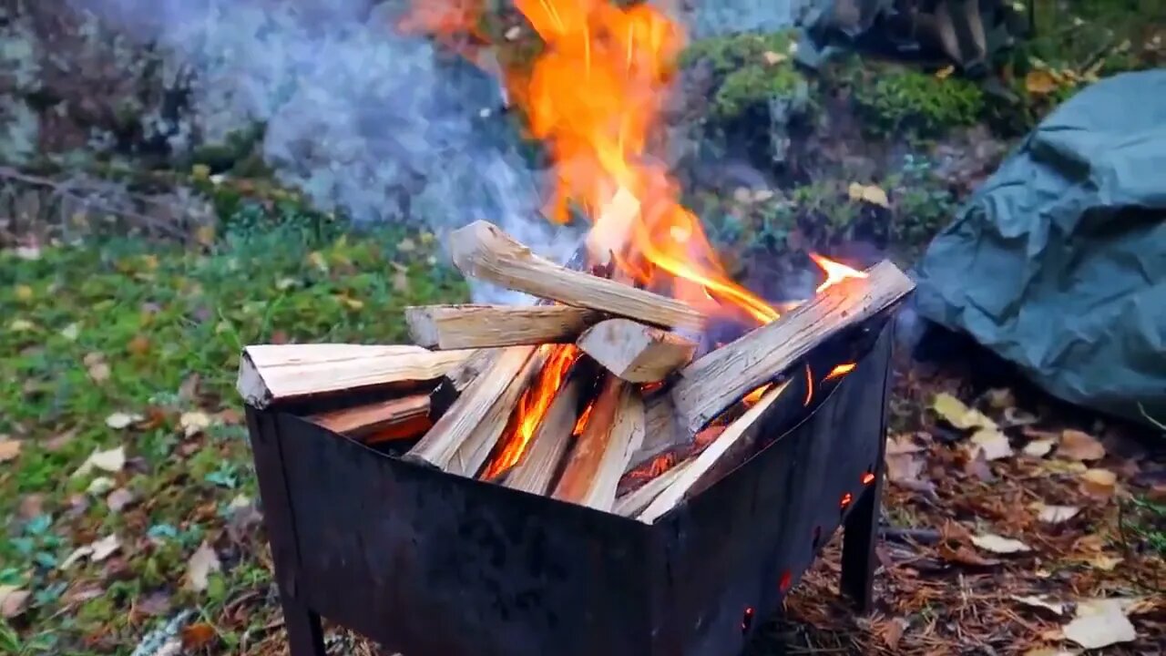 Hiking in the forest, jungle camping, meat on fire * 16