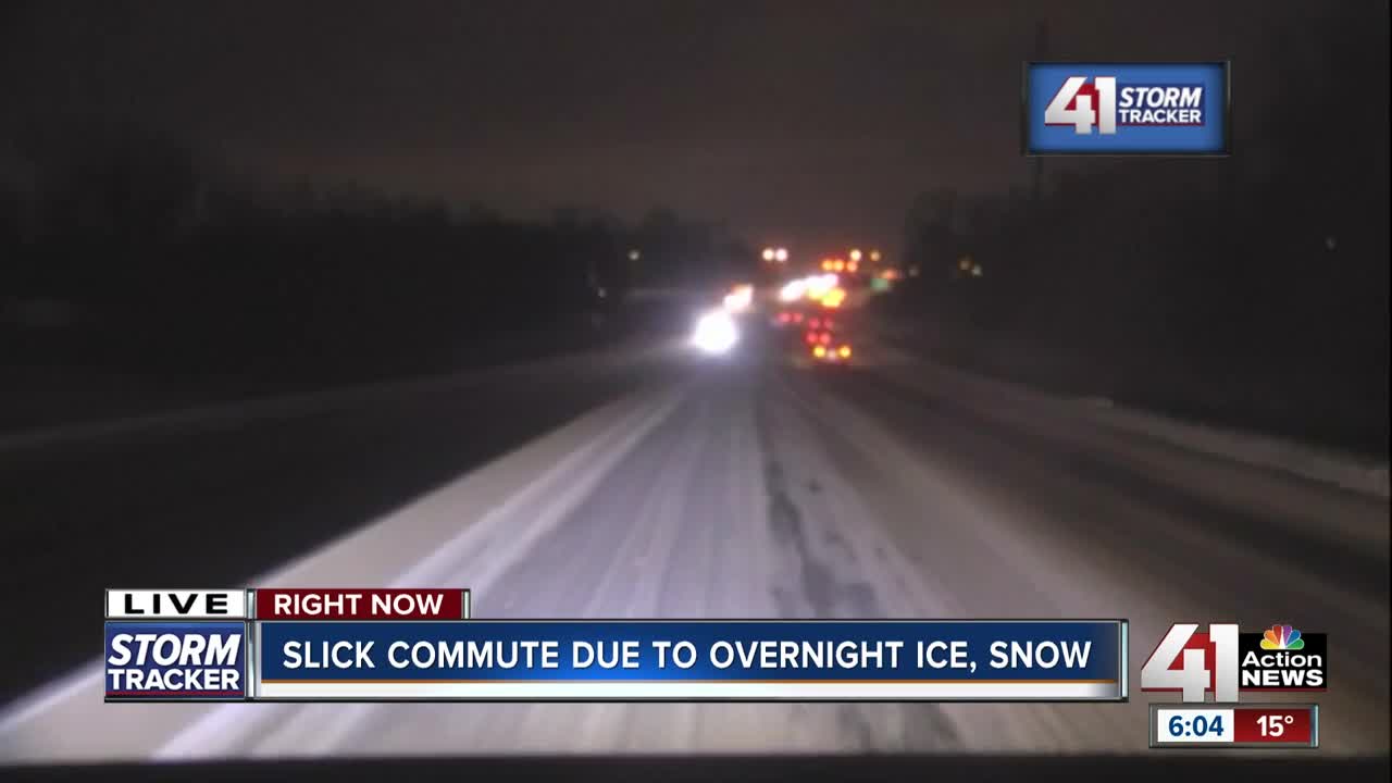 Snowy road conditions lead to slick roads for Wednesday morning commute in Kansas City