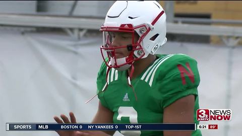 Adrian Martinez practicing in full pads